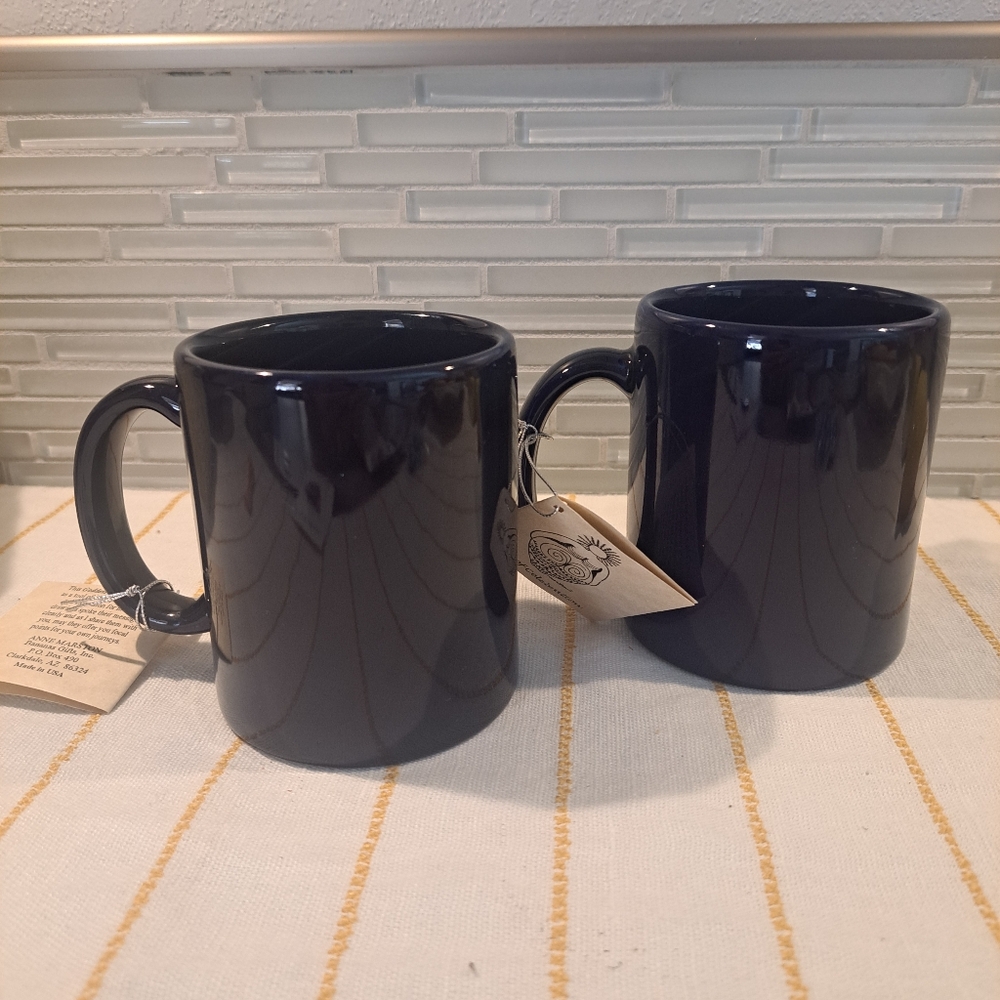 2 Anne Marston Cobalt Blue Goddess Etched Coffee Mugs Cups. New with Tags - Picture 9 of 9